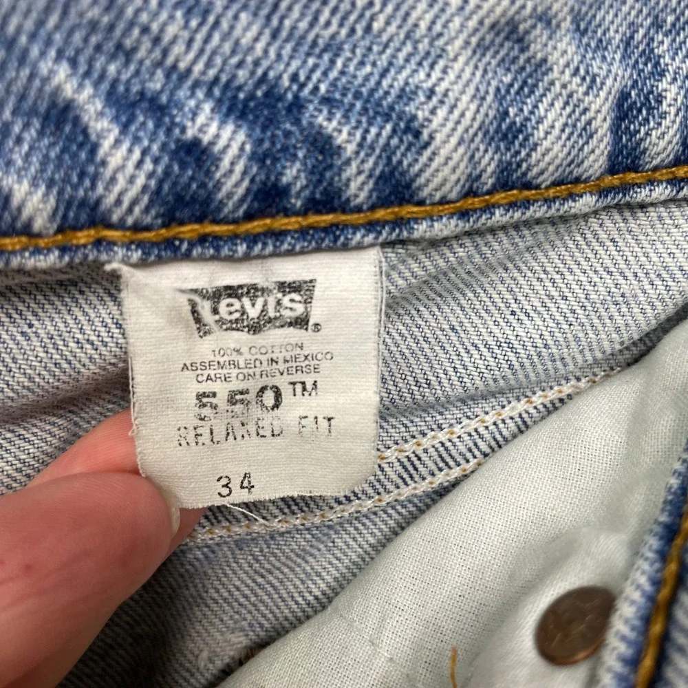 Vintage 90s Levis 550 Orange Tab Denim Shorts Baggy Thrashed 34 Jorts Skate Work